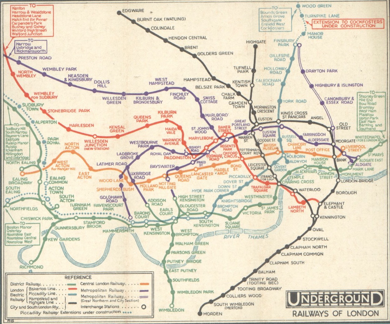 Mapa antiguo del metro de Londres